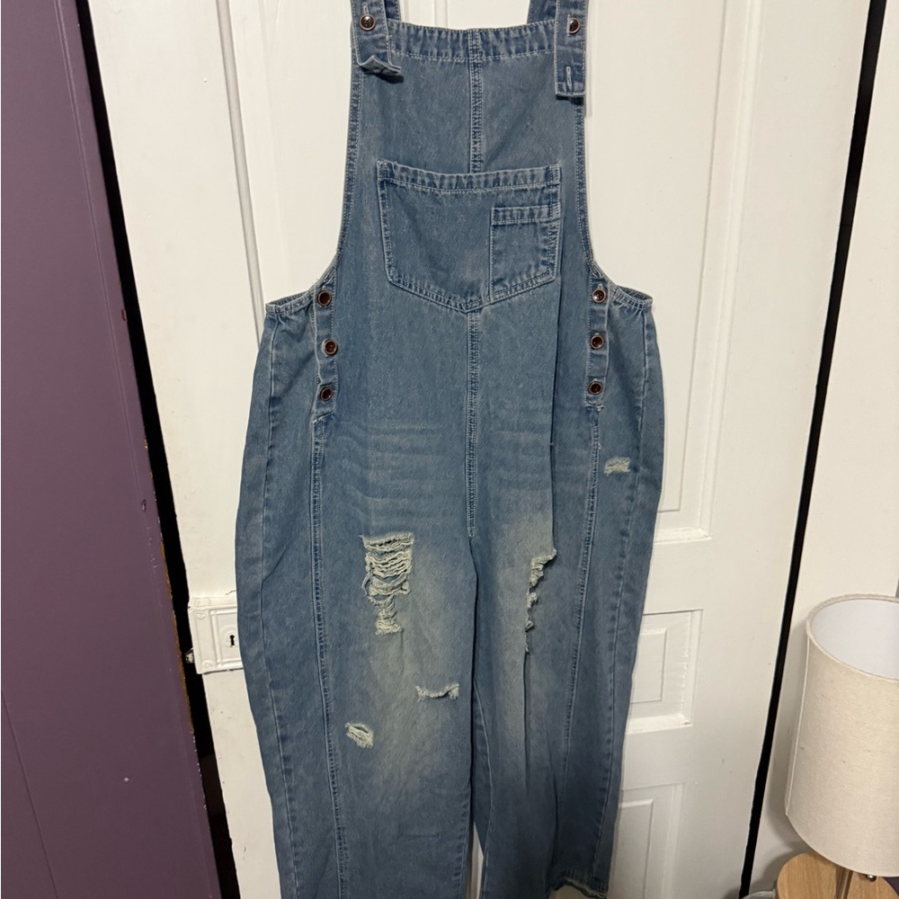 Denim Blue Distressed Jumpsuit
